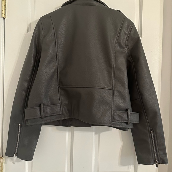 Culture Couture Women's Gray Faux Leather Biker Jacket Size L - Picture 5 of 5